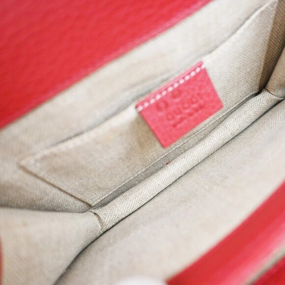 GUCCI Logo Interlocking G Chain Mini Shoulder Bag Leather Red GHW Italy - Picture 8 of 16